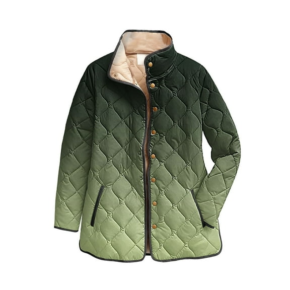 Yigetop Quilted Jackets for Women, Printed Plus Size Women's Winter Quilted Jacket Long Sleeved Button Down Jacket Lightweight Padded Jacket Womens Quilted Jacket Black L