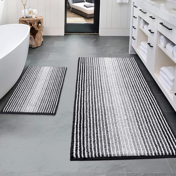 Juego de alfombras y tapetes de baño BSICPRO Chenille, color negro, 2 piezas