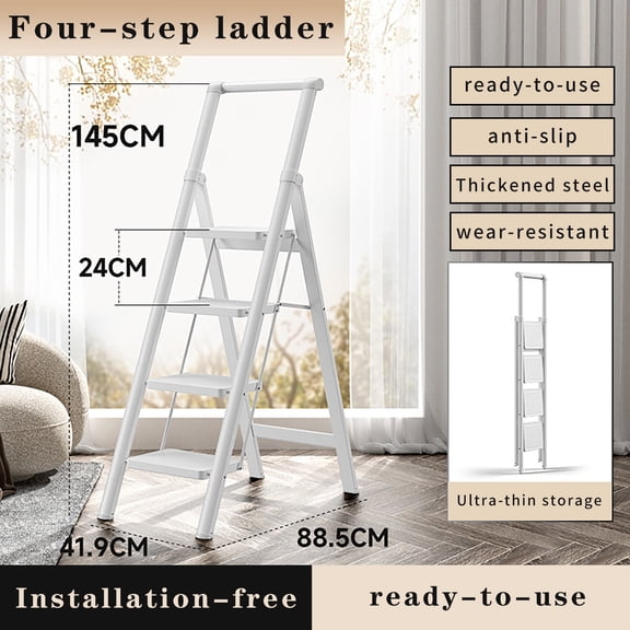 4-Step Foldable Lightweight Step Stool with Anti-Slip Pedal for Adults