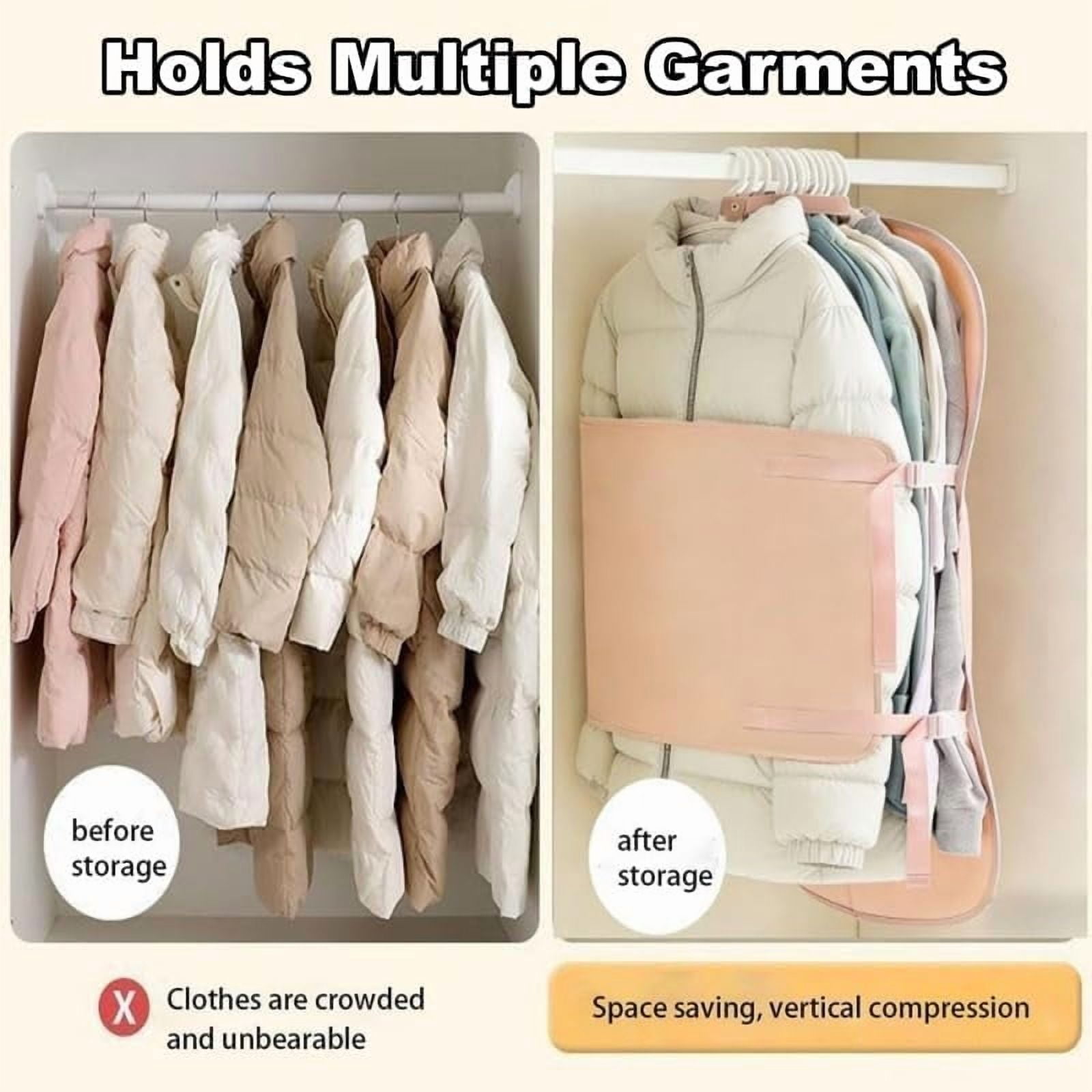 Space Saving Hanging Compression Garment Bag with Zipper for Closet Storage,  Organizer Otherwise Space-saving Compression Garment Bag/Space Saving Hanging Garment Bag（2pcs-pink）