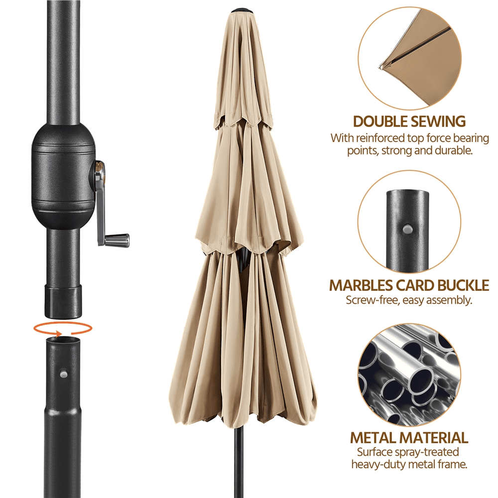 Renwick 10ft Outdoor 3 Tier Vented Umbrella with 8 Sturdy Ribs, Tan