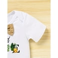 thumbnail image 5 of Zehjuhan Infant Baby Girls Boys Casual Style First Birthday Outfit, Funny "Wild One" Print With Bow Tie, White Romper Bodysuit, And Khaki Shorts With Suspenders Set, 5 of 8