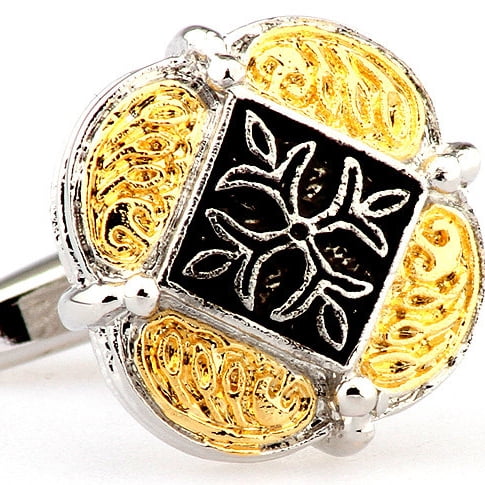 Perfect-Cufflinks Fleury Banded Scrolls Silver and Gold Cufflinks