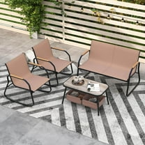 Costway 4 PCS Patio Furniture Set with 2 Rocking Bistro Chairs 2-Tier Coffee Table