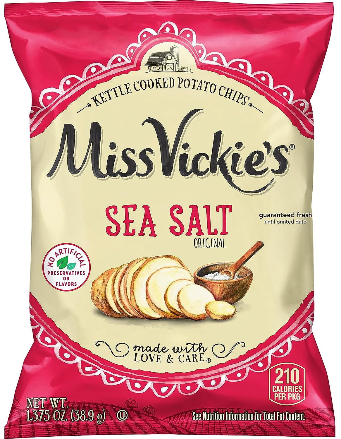 Kettle Cooked Potato Chips by Miss Vickie's Value Pack Bundled by SUPERDEALS | 1.375 Oz Bag | Sea Salt | Pack of 12 with mystery bonus gift