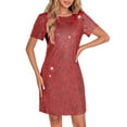 thumbnail image 3 of Women's Sparkly Sequin T Shirt Dress Short Sleeve Crewneck 2025 Loose Glitter Party Club Mini Dresses, 3 of 6