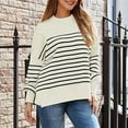 thumbnail image 5 of Wancir Womens Striped Sweaters Casual Cotton Knitted Long Sleeve Pullover Sweater 2024 Fashion Color Block Round Neck Tops, 5 of 9