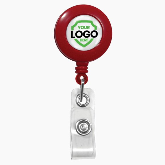 Lot de 100 - Badges Personnalisés Rétractables (Téléchargez Votre Logo) avec Clip Ceinture - Étiquette Dôme Personnalisée en Couleur - Porte-Badges pour Personnel Médical, Bureau par Specialist ID (Rouge)