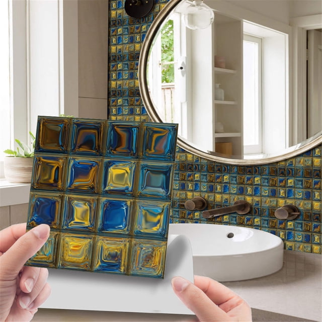 Paquete de 10 Pegatinas de Cristal para Azulejos | Calcomanías Autoadhesivas de 10 X 10 Cm para Cocina y Baño | Azulejos para Salpicadero de Bricolaje | Fáciles de Instalar, Sin Necesidad de Lechada