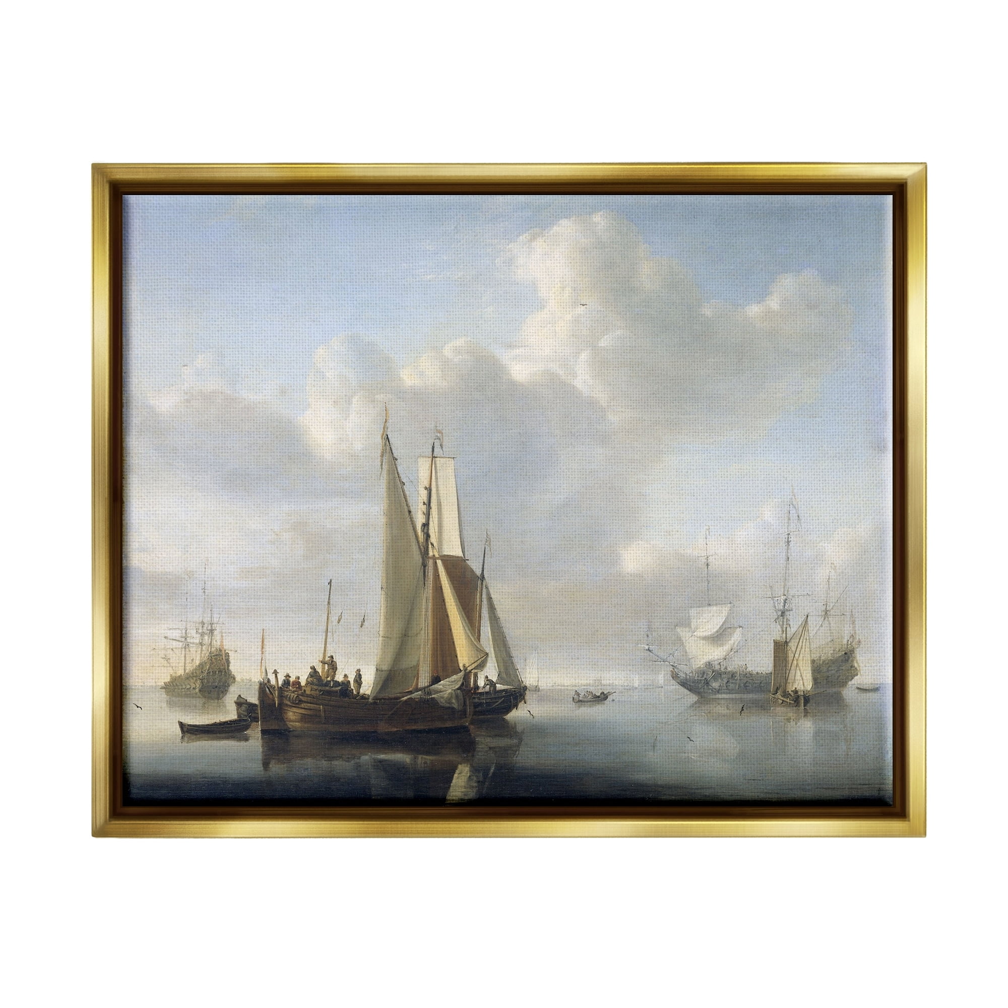 Stupell Industries Ships before the Shore Willem van de Velde Classic Painting Painting Metallic Gold Floating Framed Canvas Print Wall Art, Design by one1000paintings