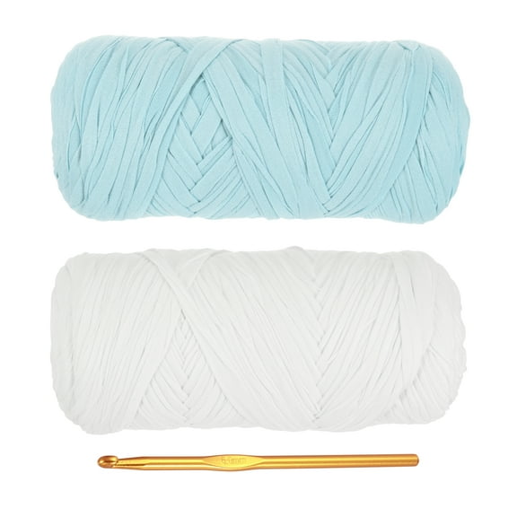 Uxcell T-Shirt Yarn for Crocheting, 2 Pack 400g/130 Yards Yarn(White/Light Blue)