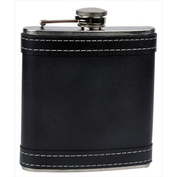 FJX Wholesale HFL-W019 6oz Black Leather Wrapped Stainless Steel Hip Flask