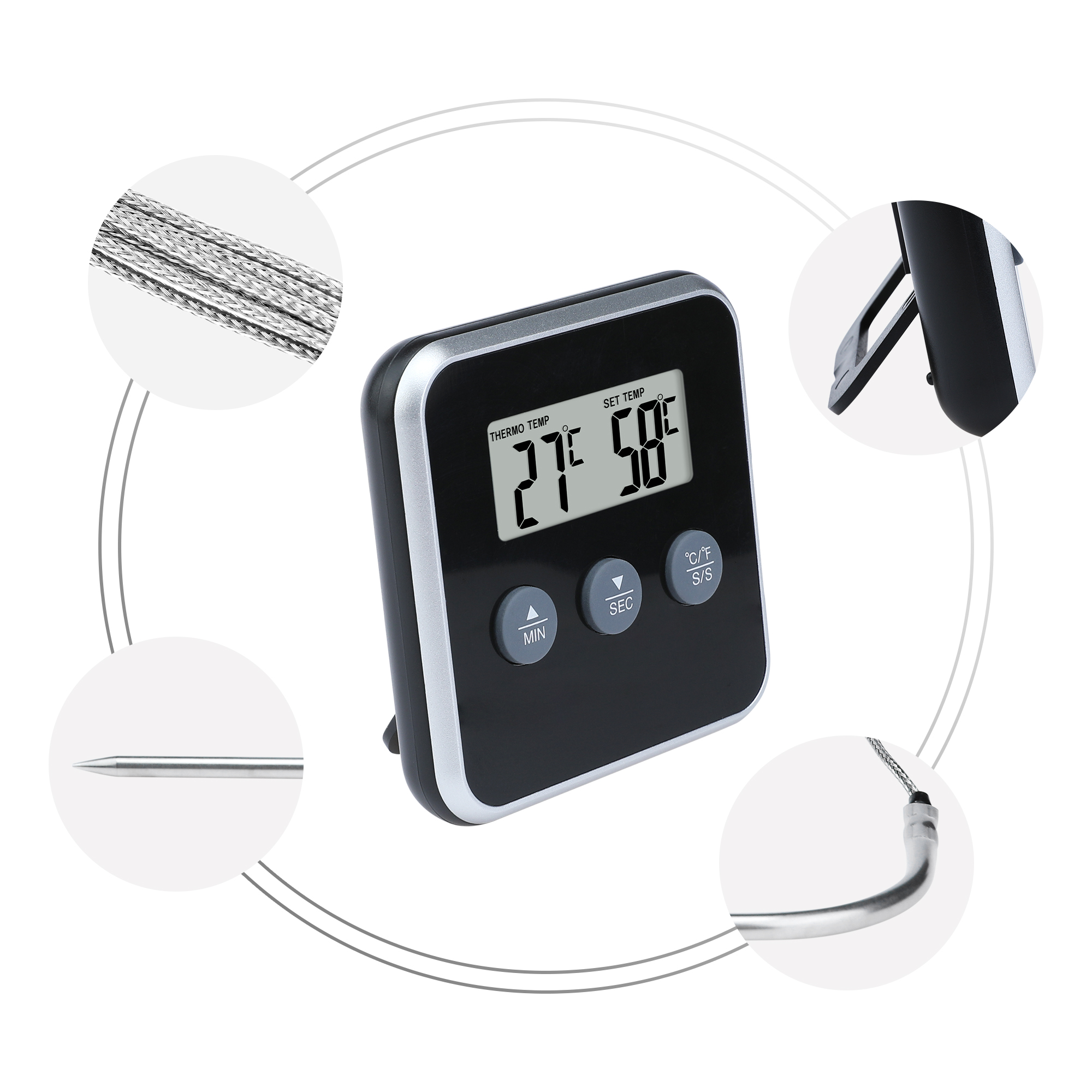 Unique Bargains Digital Meat Instant Read Cooking Thermometer Black