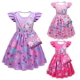 thumbnail image 3 of Encanto Mirabel Vestido Niña Estampado Isabella Mangas Voladoras Vestido Casual Y Bolso,Vestido morado y bolso,100 For 3-4Years, 3 of 3