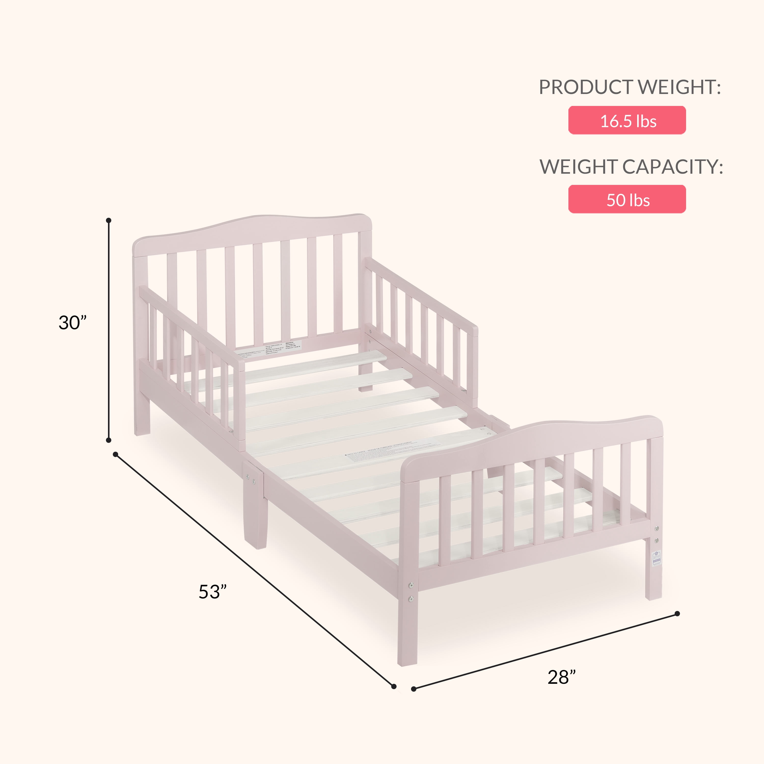 Dream On Me Classic Design Toddler Bed, Pink