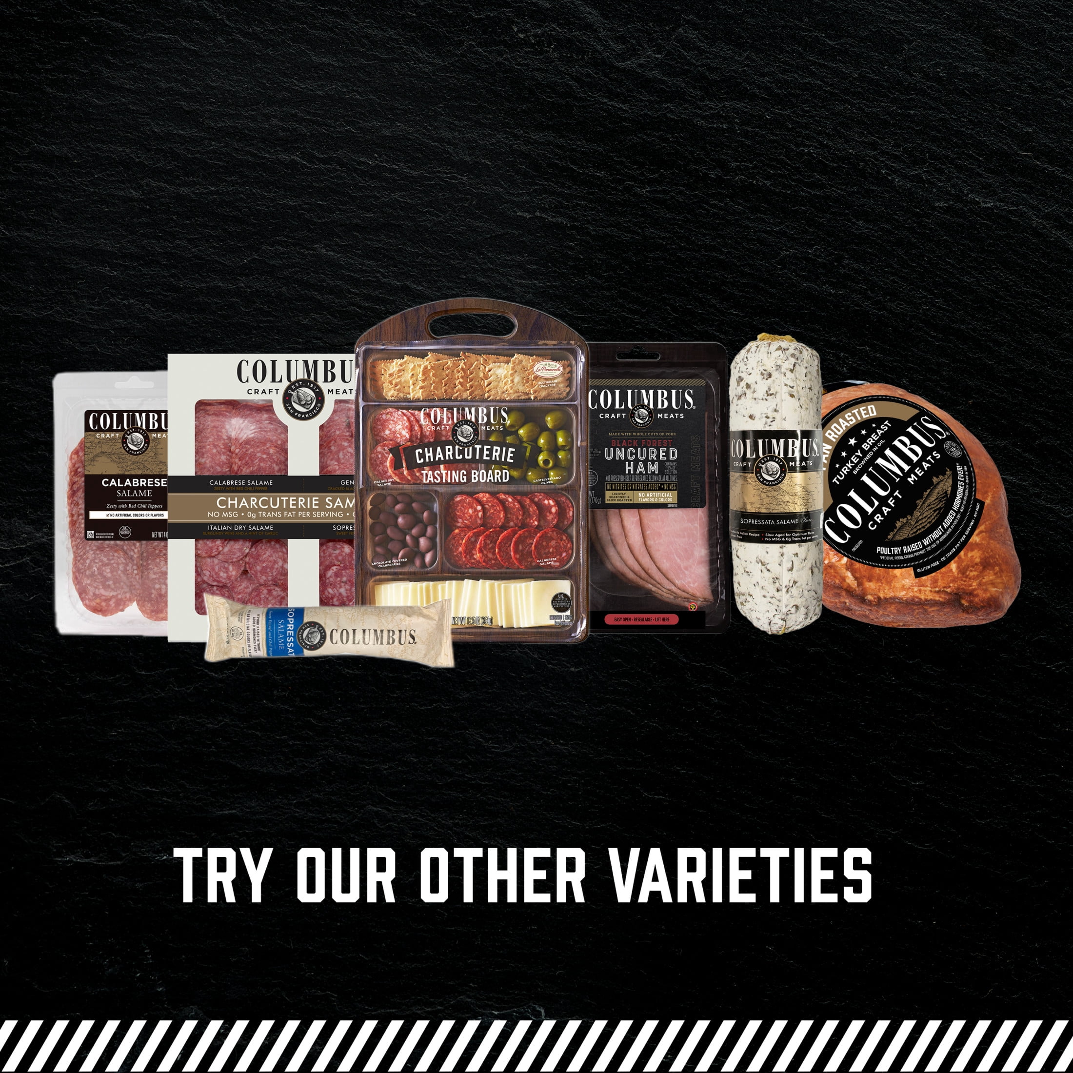 COLUMBUS, Salami Trio, Refrigerated Sliced Charcuterie Meat, 6 grams of Protein Per 1 oz Serving, 12 oz Plastic Tray