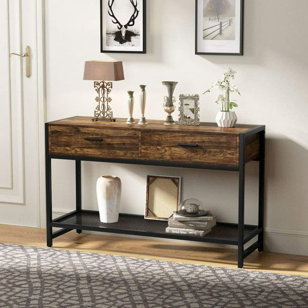 Rustic Sofa Console Table with 2 Drawers, 47 inch ...