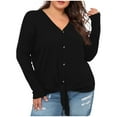 thumbnail image 1 of Besolor Women's Plus Size Button down Shirts V Neck Long Sleeve Spring Tops Casual Solid Color Going out Blouse, 1 of 6
