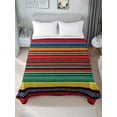 thumbnail image 2 of King Size Flat Sheet Only, Boho Red Stripes Soft Brushed Microfiber Bed Sheets, Colorful Mexico Blue Green Yellow Hotel Quality Breathable Bedding Top Sheet, Easy Care, 105"x98", 2 of 9