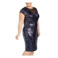 thumbnail image 3 of TEEZE ME Womens Navy Sequined Cap Sleeve Jewel Neck Knee Length Party Sheath Dress Juniors 22, 3 of 4