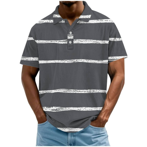 Men's Polo Shirts Short Sleeve Stripe Heather Pullover Casual Color Block Work Tees Vintage Collar Tops