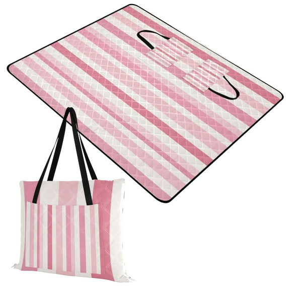 Extra Large Picnic Beach Blanket Waterproof Sand Proof Portable Outdoor Mat Pink Striped 60x80