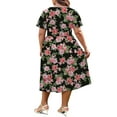 thumbnail image 4 of WellSize Plus Size Women Summer Dresses Casual Crew Neck Short Sleeve Sundresses Floral Midi Dress with Pockets, 4 of 8