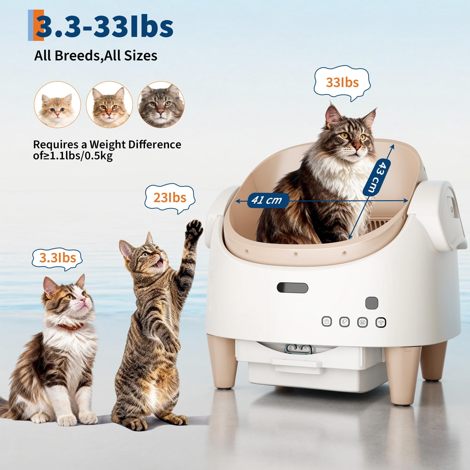 Babevy App Controlled Self-Cleaning Cat Litter Box, Automatic Odor-Control Toilet with Large Waste Bin & Open-Top for Multiple Cats