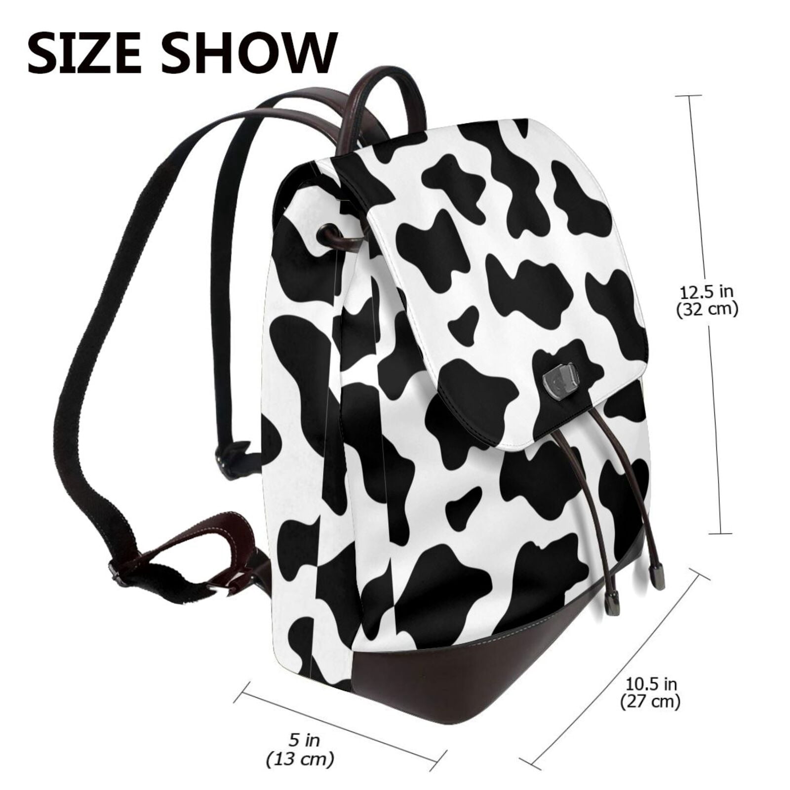 Xecao Milk Cow Print Large Backpack Soft Leather for Women Travel with Compartment, Adjustable Convertible Strap