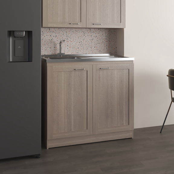 Undermount Kitchen Sink, Zurich 39" Wide Utility Sink, Base Cabinet Two-Door Cabinet With Two Shelves, Stainless Steel Sink, Laundry Room, Garage Sink, Light Gray, Gray Stainless Steel Kitchen Sink
