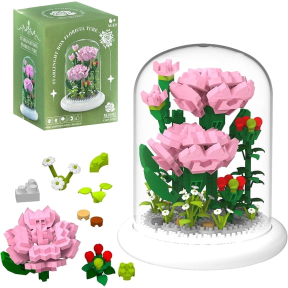 Rose Bouquet Building Kits, 570 Pcs Mini Bricks Building Blocks Sets for Adults, Forever Rose Decorated Flower with Dust Cover, Girlfriend Gifts,Christmas,Birthday,Mother's Day