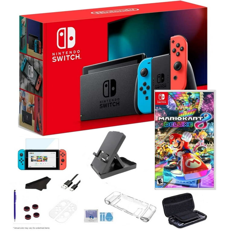 frelsen pels Sow Nintendo Switch Console, Neon Blue and Neon Red Joy-Con, 6.2" Multi-Touch,  WiFi, Bluetooth, HDMI,32GB Storage Bundle with Mario_Kart_8_Deluxe and  12-in-1 Carrying_Case (Game Console) - Walmart.com