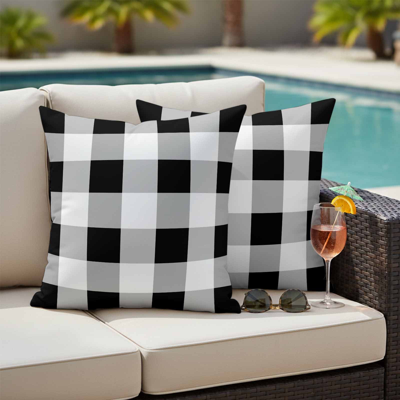 Pack of 2 Outdoor Pillow Covers,Waterproof Black White Plaid Throw Pillow Covers,Spring Farmhouse Buffalo Checkered Decorative Pillowcases Cushion Covers for Couch Pillow Sham Protector 26x26 Inch