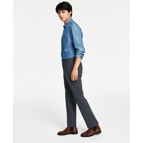 Men's Modern-Fit TH Flex Stretch Patterned Performance Pants Grey/Blue 34x30