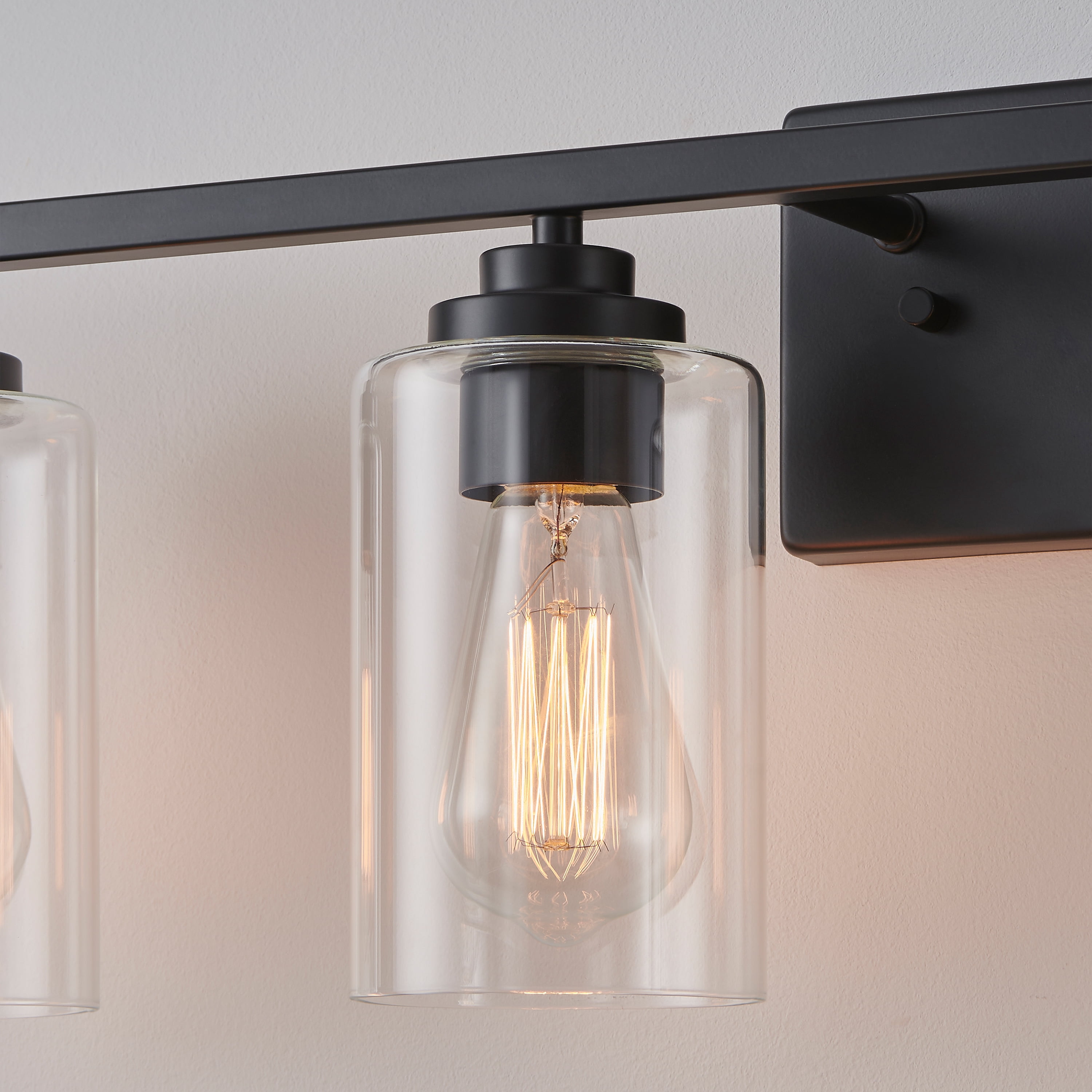 KAWOTI 6-Light Dimmable Vanity Light with Clear Glass Shade, Black Modern Bathroom Vanity Light Fixtures