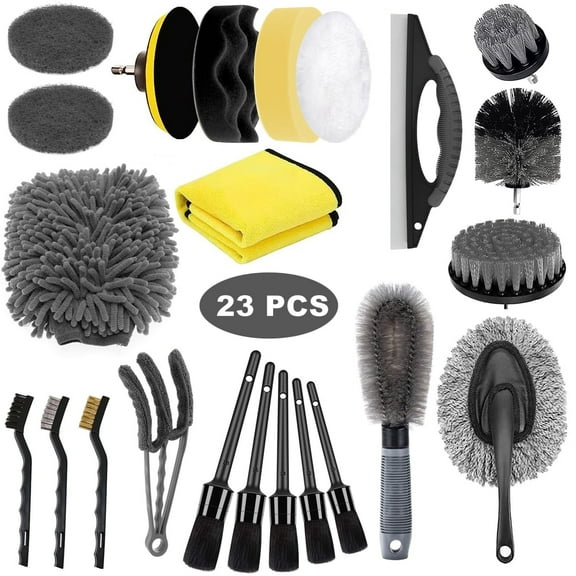 23Pcs Car Cleaning Wash Kit Interior Detailing Cleaner Kit with Brush Set, Windshield Tool, Duster, Towels, Complete Car Care Tools