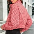 thumbnail image 5 of SHENGXINY Plaid Jacket for Women Stand Collar Zip Up Cropped Outwear with Pockets Checkered Casual Long Sleeve Winter Fall Coat Red M, 5 of 6