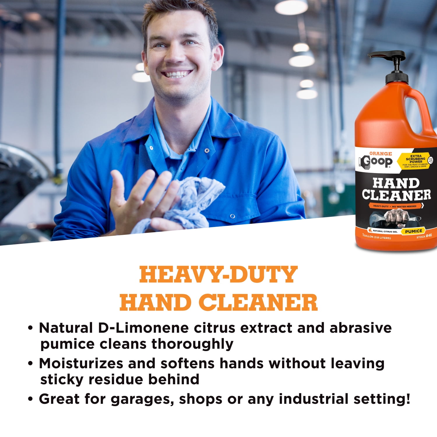 GOOP Orange Liquid with Pumice Multi-Purpose Waterless Hand Cleaner - 1 Gallon Pump Bottle
