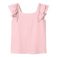 thumbnail image 4 of MIXUE Womens Tops Summer Solid Color Round Neck Ruffle Short Sleeve Fashion Casual T Shirts Sportswear,Pink,S, 4 of 5
