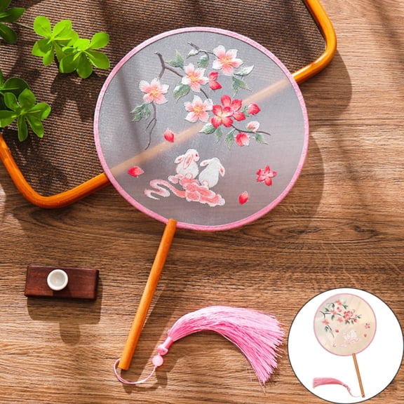 Clearance! Chinese Round Hand Fans with Tassel Hand Circular Fans Double Embroidery Hand Fans Translucent Round Fans Ancient Court Round Hand Fans