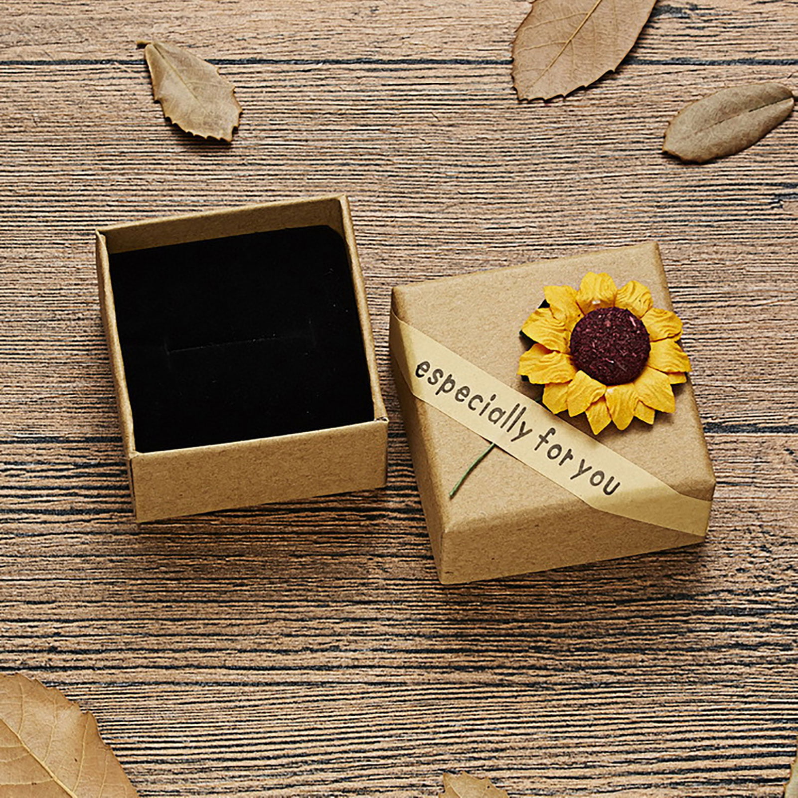 Sunflower Rose Kraft Paper Jewelry Xmas Gift Box Case Earrings Necklace Brooch 