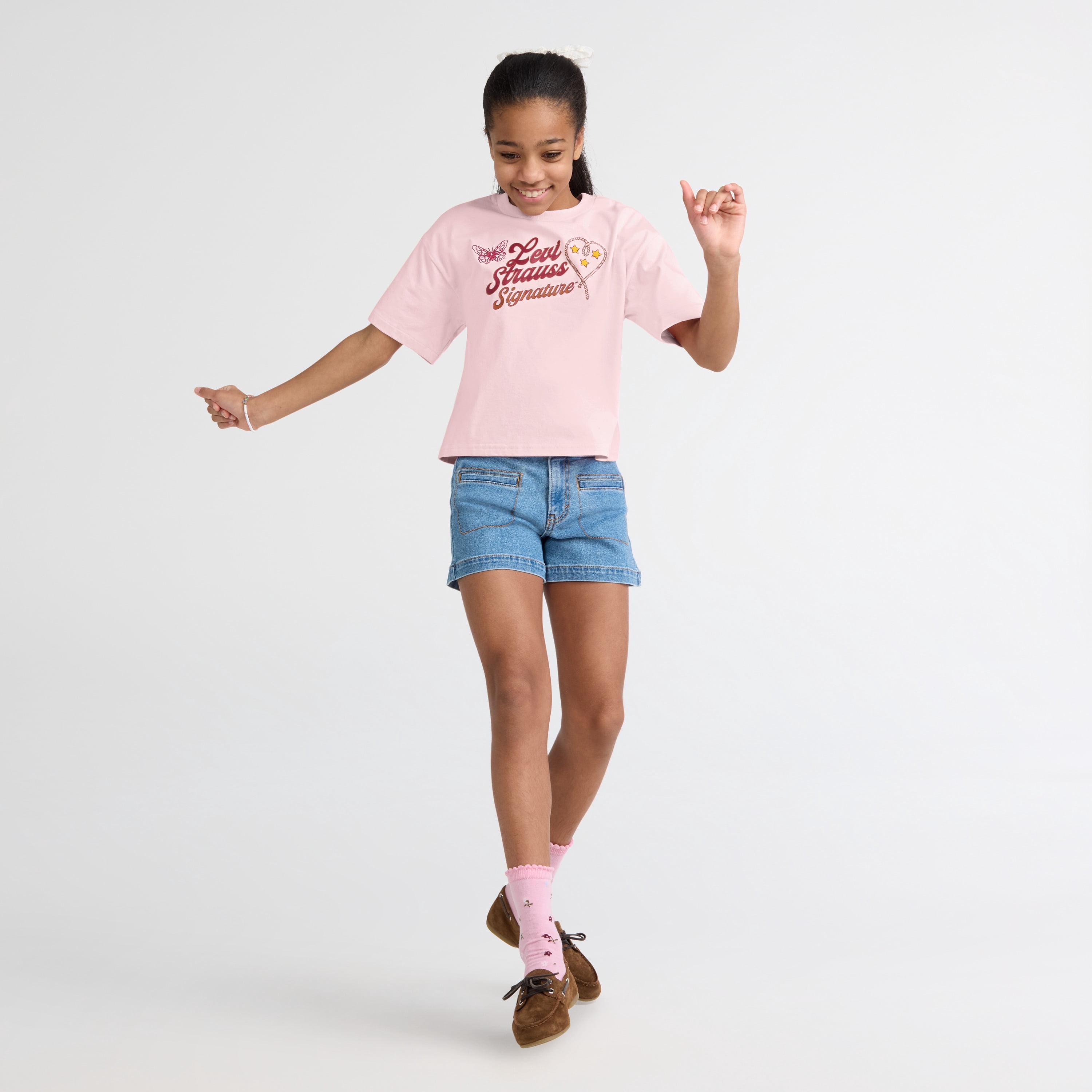 Levi Strauss Signature Girls Short Sleeve Graphic Tee, Size 4-16