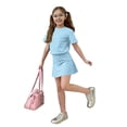 thumbnail image 5 of Summer Outfits for Children Girls Size 8 Cute Two Piece Outfits Tracksuit Casual Short Sleeve T Shirt and Skirt Set Clothing Sets Light Blue 9-10 Years, 5 of 5