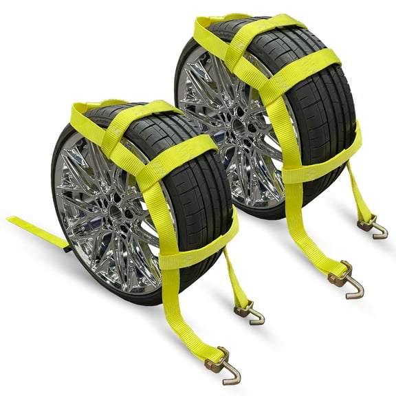 KODIAK STRAPS Adjustable Wheel Net Tow Dolly Basket Straps with Swivel J Hooks (2 Pack) Tow Dolly Straps Universal for 14"-22" Tires - strap for dolly with Ratchet or Winches, 10,000lbs Break Strengt