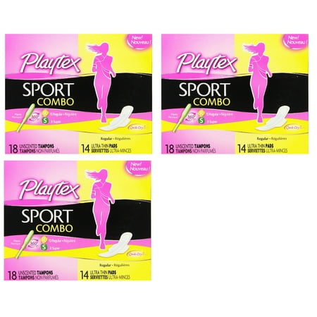 Playtex Sport Combo: 10 Unscented Regular Tampons, 8 Unscented Super Tampons and 14 Ultra Thin Pads (Pack of 3) + Yes to Tomatoes Moisturizing Single Use (Best Tampon For First Use)
