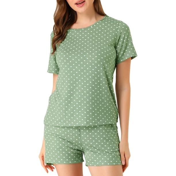 Conjuntos de pijama corto Allegra K Ropa de dormir manga corta lunares lindos Verde XS