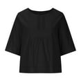 thumbnail image 2 of Otvok Womens Casual Round Neck Half Sleeve Solid Loose Shirt Hallow Out Linen Blouse, 2 of 6