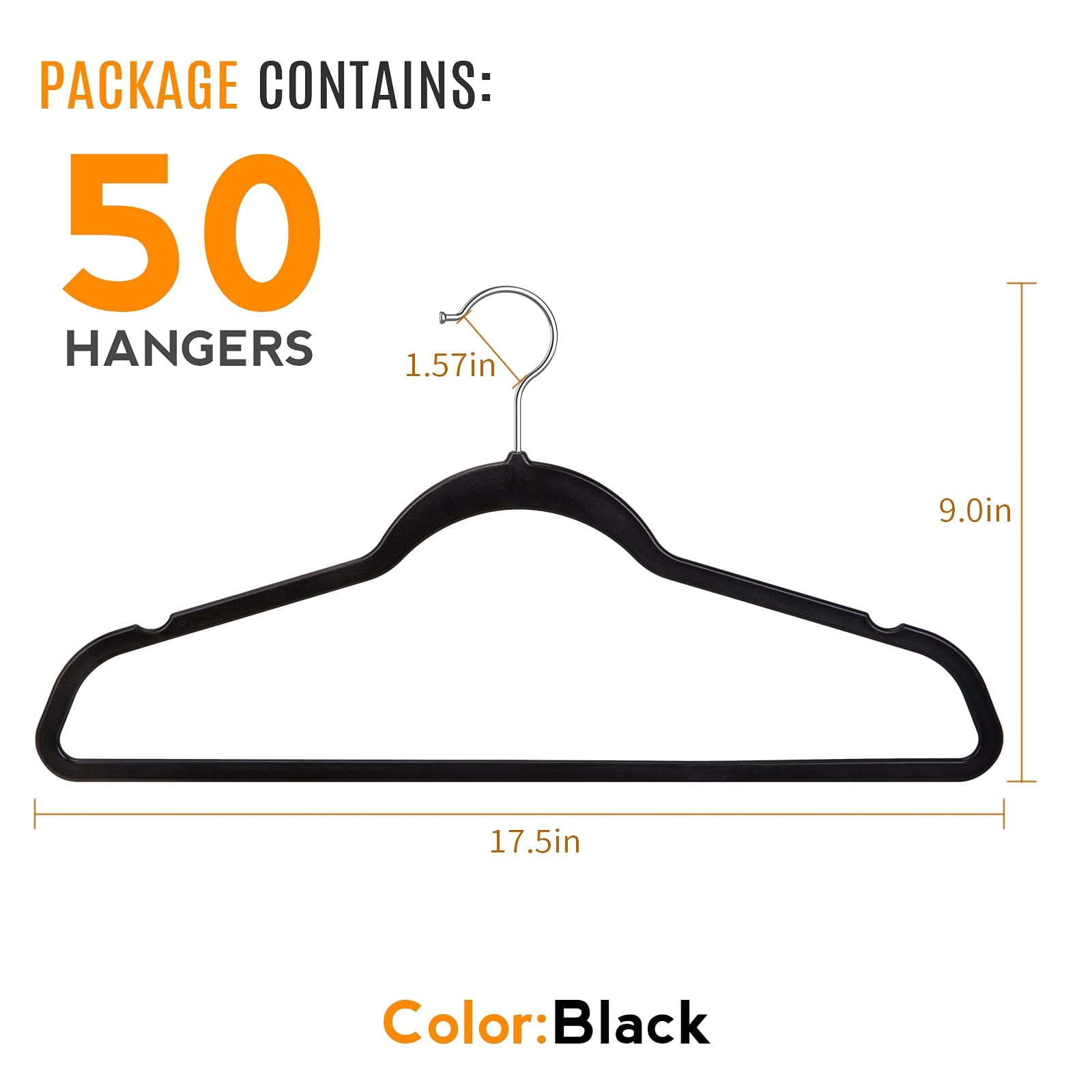 50 Plastic Hangers 17.7 Inch - Non-slip  Space Saving Closet Organizers Heavy Duty Slim For Pants Shirts Coats (black Ultra Thin & Durable)