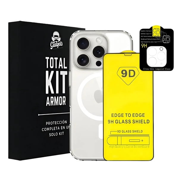 Mr. Gadgets Total Kit Armor Funda Case Transparente Magnética + Mica Pantalla Cristal Templado 9d + Mica Cámara Protector Para iPhone Magsafe Para iPhone 14 Pro.