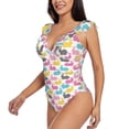 thumbnail image 3 of Yiaed Colorful Rabbit Print Women's Ruffled One Piece Swimsuit V Neck Swimwear Slimming Monokini for Woman-XX-Large, 3 of 8